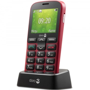 Téléphone sénior Doro 1380 rouge avec socle de chargement