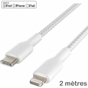 BELK-CAA004BT2MWH - Câble USB-C vers Lightning Charge rapide 2 mètres de Belkin coloris blanc tressé