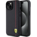 FEHCP15SN3DUR - Coque Ferrari iPhone 15 aspect carbone ligne rouge coloris noir
