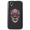 TPU1GOASKULLFLEUR - Coque Souple en gel noir pour Wiko Goa avec impression Motifs crâne en fleurs sur fond noir