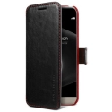 VRS-WALLETG5 - Etui VRS Design en cuir noir pour LG G5 coutures rouges