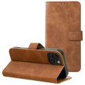 WALLTENDER-IP15PLUSCAMEL - Etui type portefeuille iPhone 15+ camel avec rabat latéral fonction stand